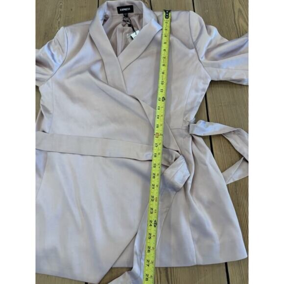 NEW EXPRESS SATIN TIE FRONT BLAZER L Mauve Dusty Pink - Picture 8 of 8